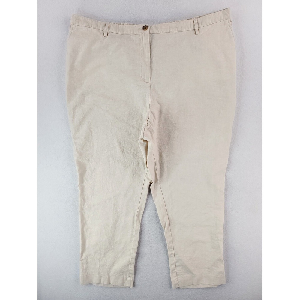 Lands End Pants Womens 26WP Khaki Fit 3 Linen Blend Chino Classic Straight